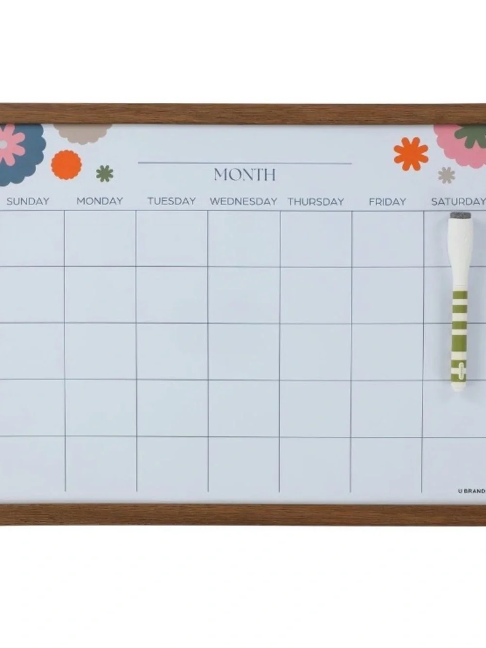 Floral Dry Erase Monthly Calendar White